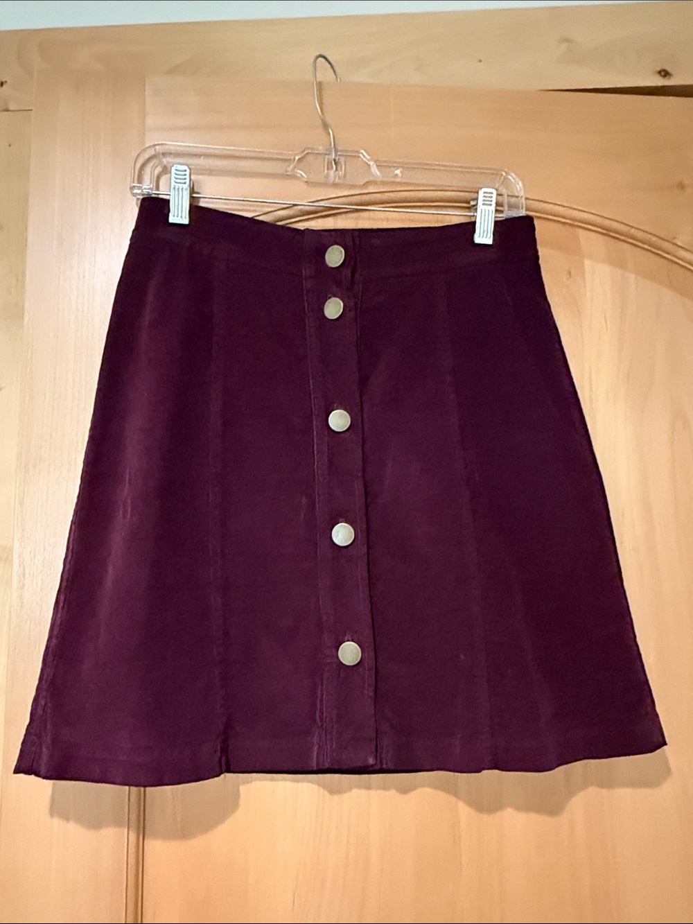 Three Dots Button-Front A-Line Skirt in Deep Plum